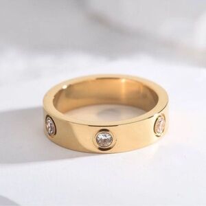 Luxury 14k Gold Plated Zircon Love Ring Wedding Anniversary Band